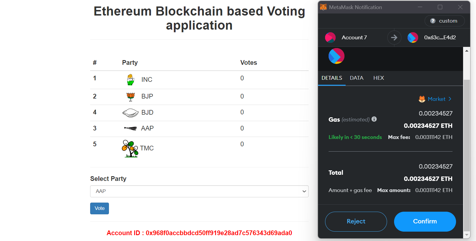 Blockchain based decentralized Voting Application